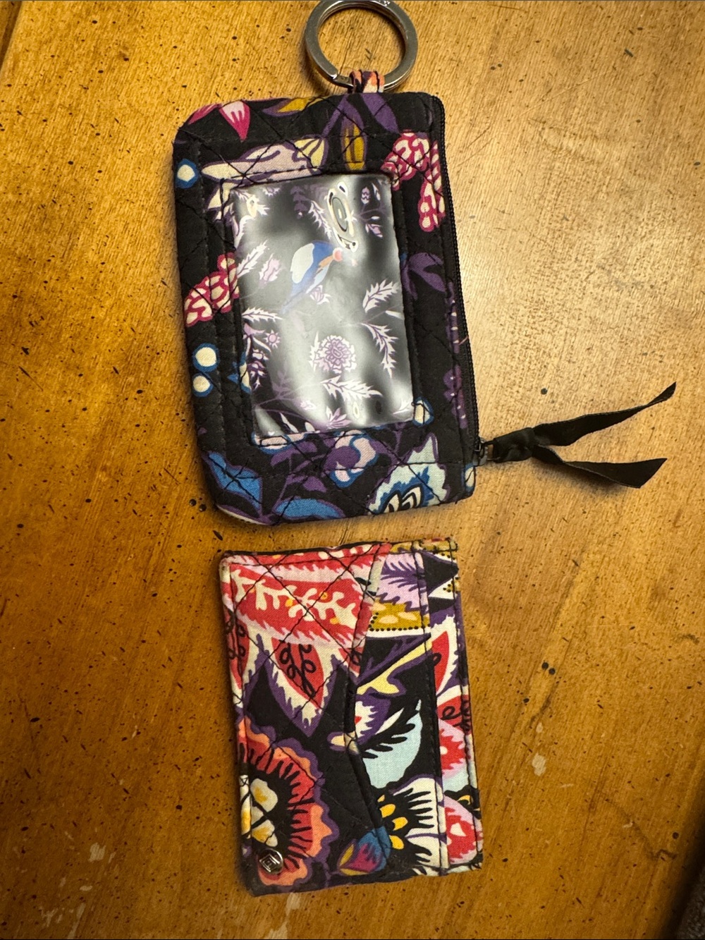 Vera Bradley Purple Floral Quilted Card Case and ID Keyring Wallet